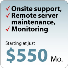 Onsite support, remote server maintenance and monitoring, starting at just $550 per month